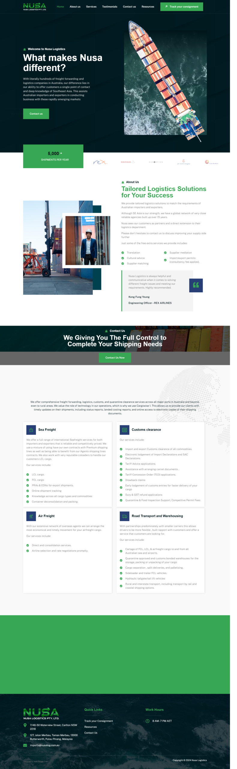 Nusalog website — desktop view
