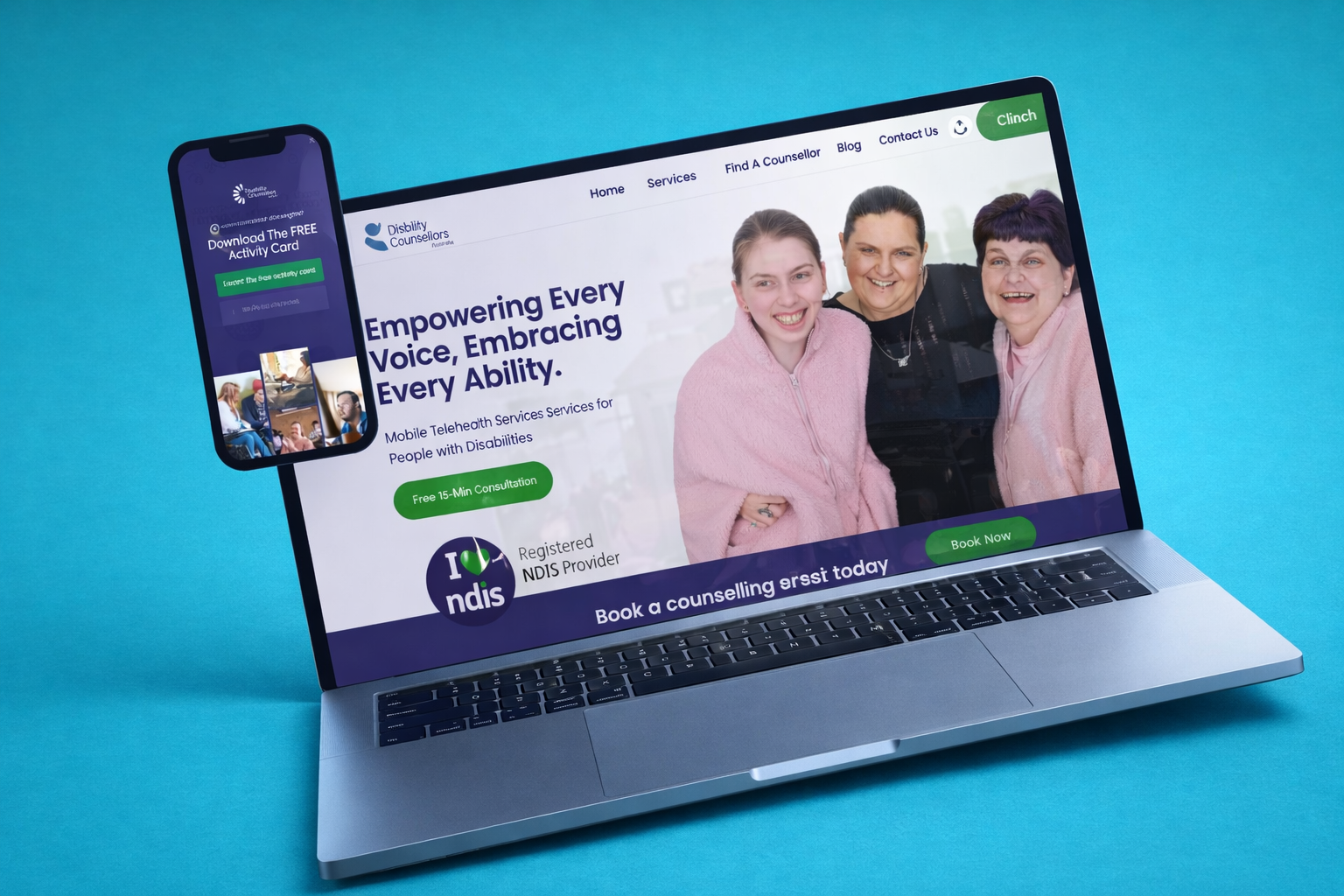 Disability Counsellors website desktop and mobile showcase