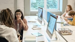 Website development team collaborating in a modern office for a Sutherland Shire small business project