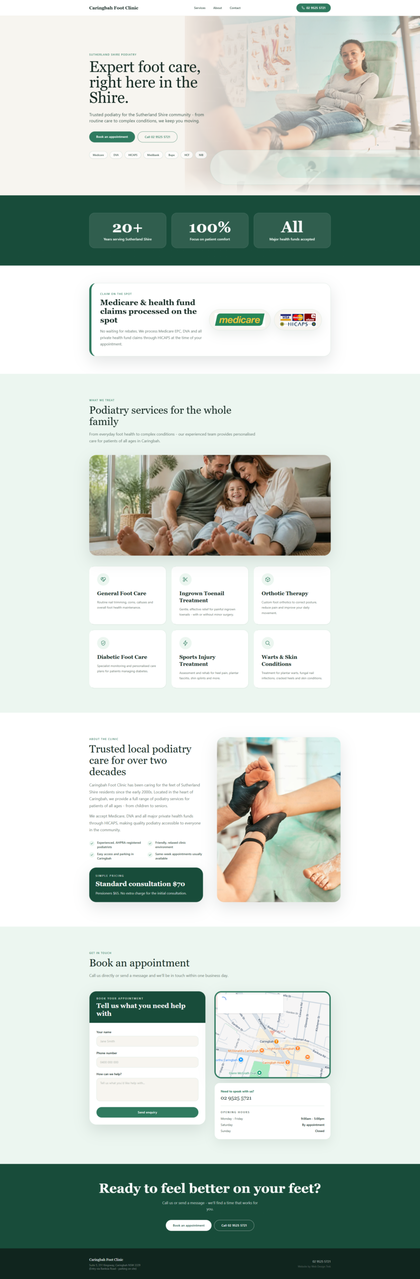 New Caringbah Foot Clinic website screenshot by Web Design Trek