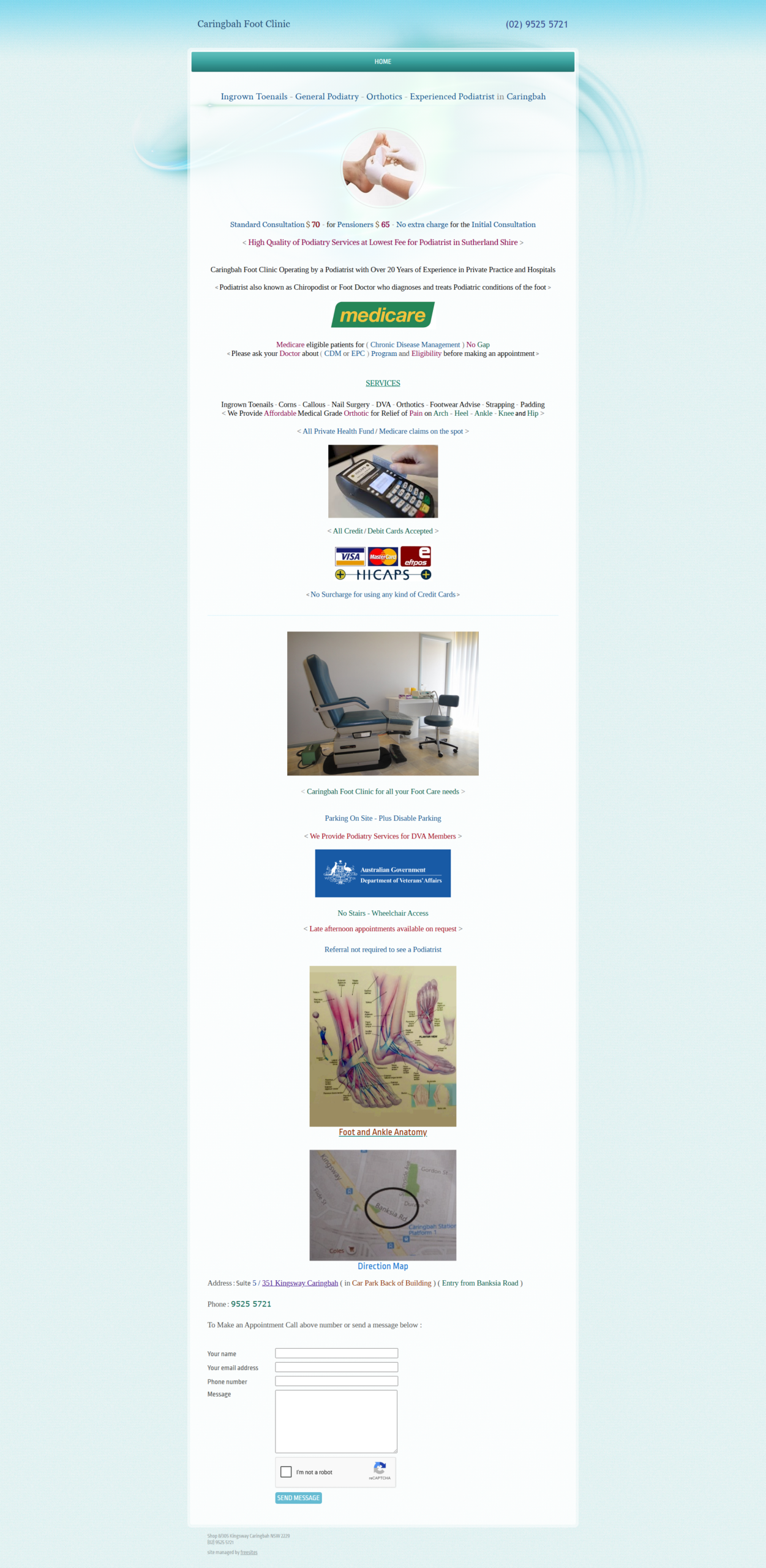 Old Caringbah Foot Clinic freesites.com.au website screenshot