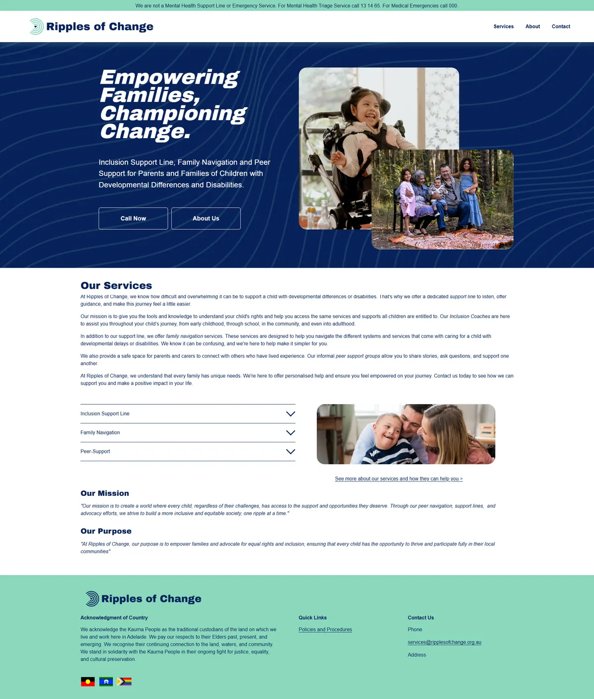 Ripples of Change website before redesign screenshot